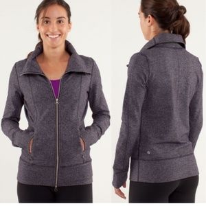 Lululemon Daily Yoga Workout Run Zip-Up Athletic Jacket Navy Blue Herringbone 4